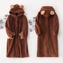 PinkPond - Fluffy Bear Hear Hooded Pajama Robe
