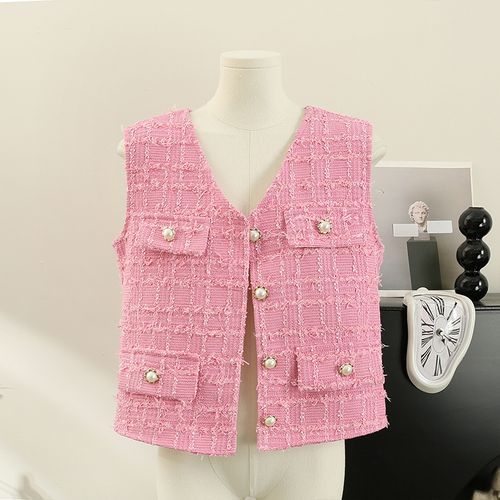 Lemongrass - Loose-Fit V-Neck Tweed Vest | YesStyle