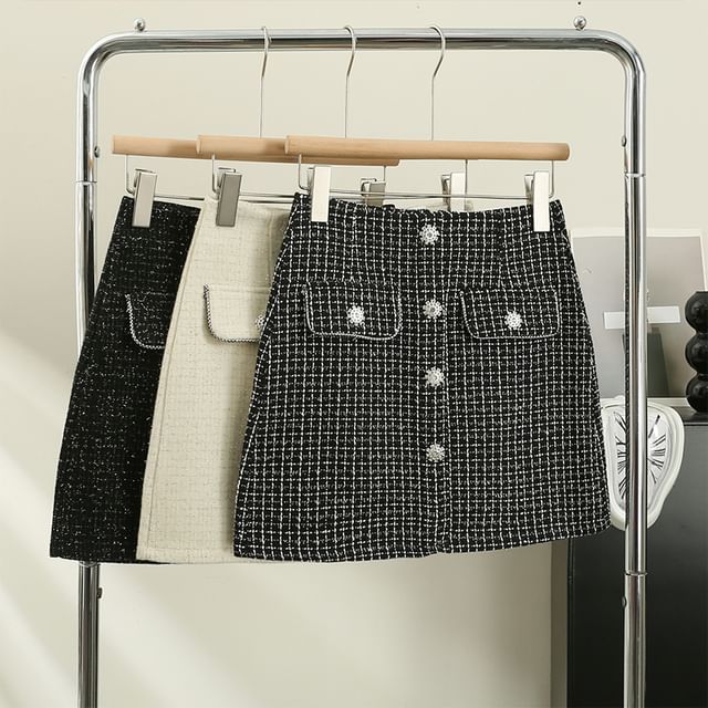 Lemongrass-Tweed A-Line Skirt