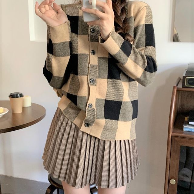 Zepto - Plaid Cardigan / Mini A-Line 