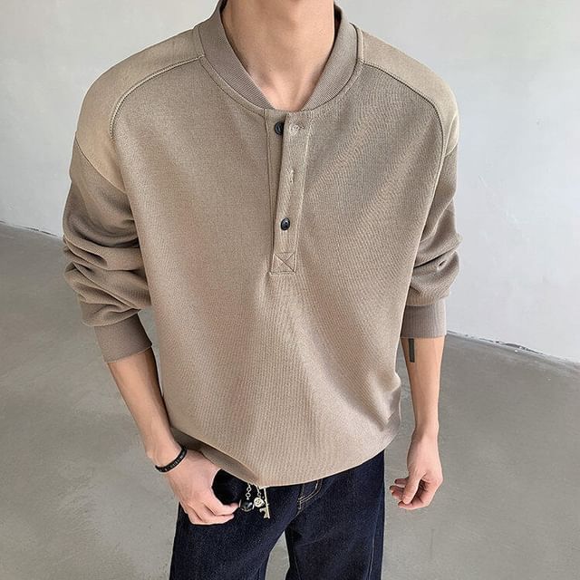 Freehop-Henley Neck Two Tone Sweatshirt