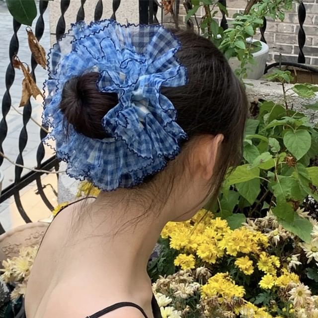 Gemsha-Plaid Mesh Scrunchie