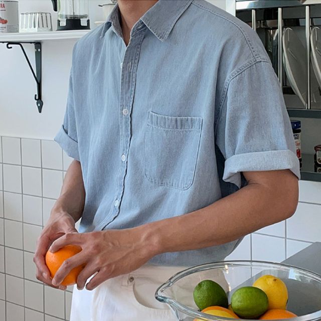 Okwano-Short-Sleeve Denim Shirt