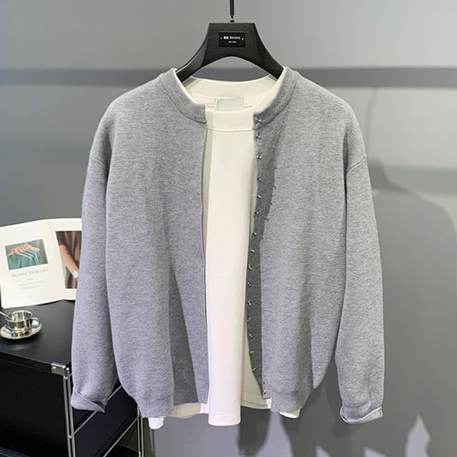 Zentrus-Round Neck Plain Cardigan