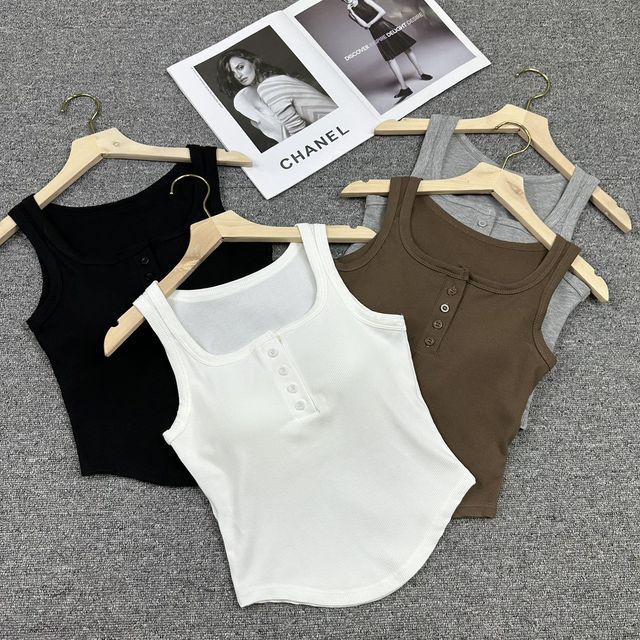 Wildery-Henley Plain Tank Top