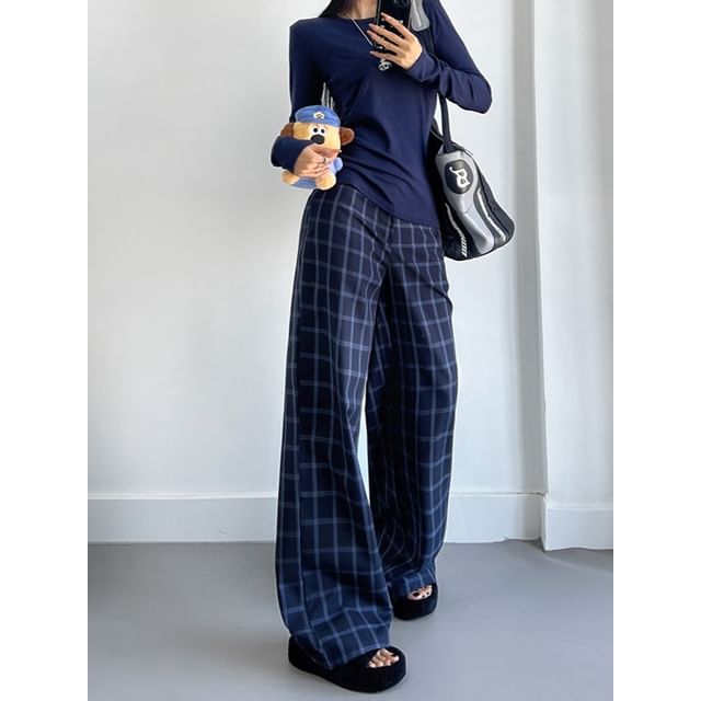Maisee-Plaid Wide-Leg Pants