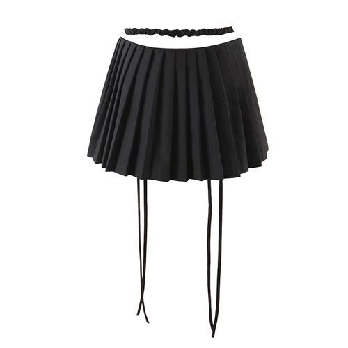 Pezzom - High-Waist Plain Mini Pleated Skirt