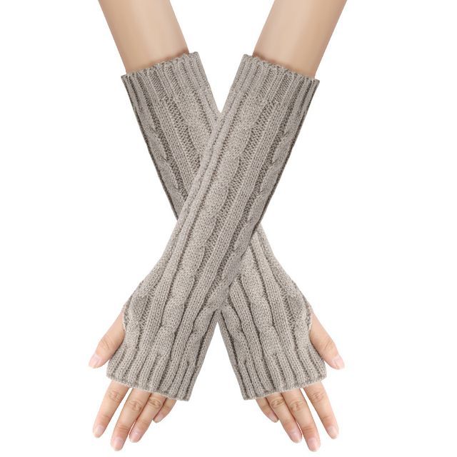 Kinoxslone-Plain Cable Knit Fingerless Gloves