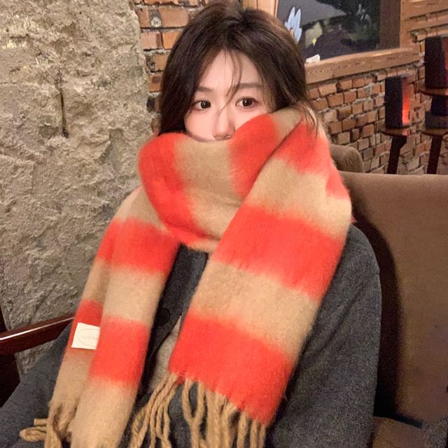 4-4 STUDIO-Striped Tassel Scarf