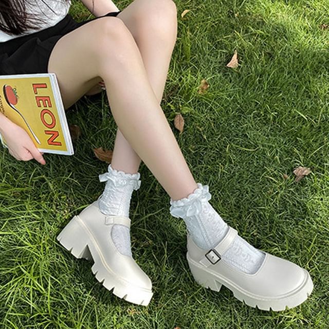 FRAISO-Platform Chunky Heel Mary Jane Pumps