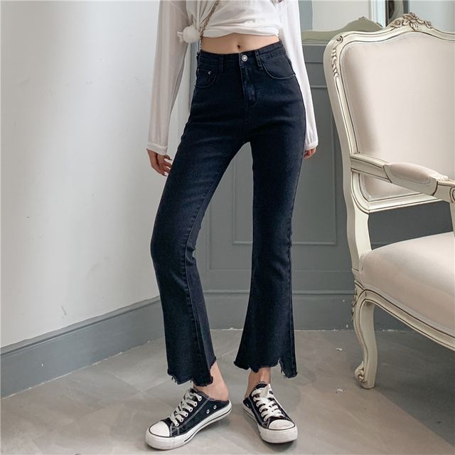 Everose-Mid Rise Cropped Flared Jeans