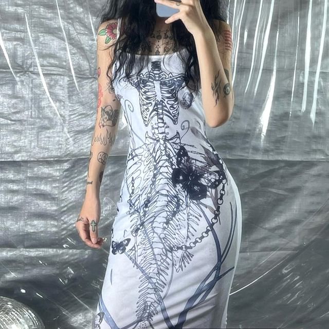 Alfie - Spaghetti Strap Mermaid Skeleton Print Midi Bodycon Dress | YesStyle Alfie - Spaghetti Strap Mermaid Skeleton Print Midi Bodycon Dress | YesStyle