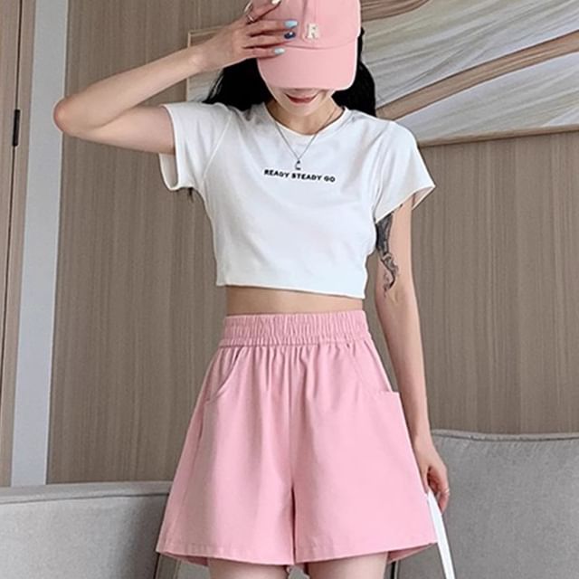 Yako-High Waist Plain Shorts