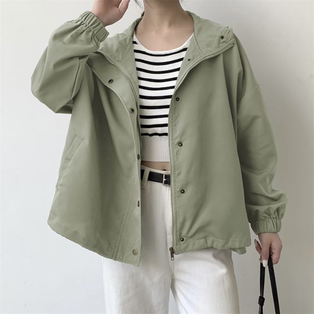 INEN-Plain Hood Zip Jacket