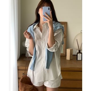 CHERRYKOKO Patch-Pocket Stripe Shirt