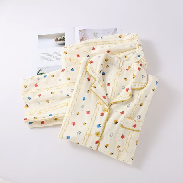 Somnus-Pajama Set Long-Sleeve Dotted Top Pants