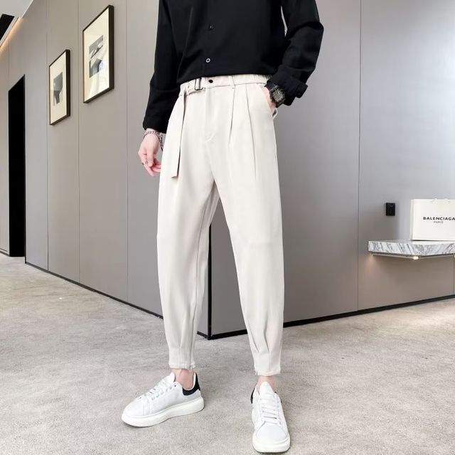 DuckleBeam Mid Rise Plain Cropped Tapered Dress Pants YesStyle