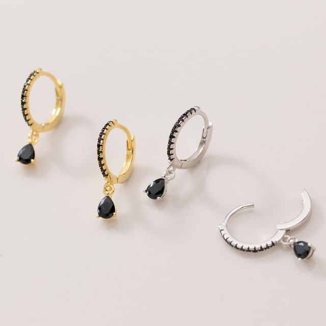 A-ROCH-925 Sterling Silver Rhinestone Hoop Drop Earring