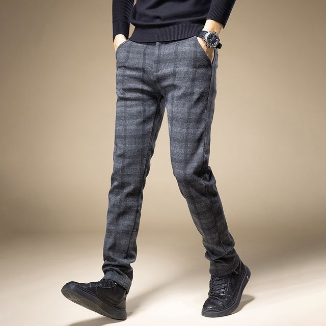 Denimic-Plaid Tapered Pants