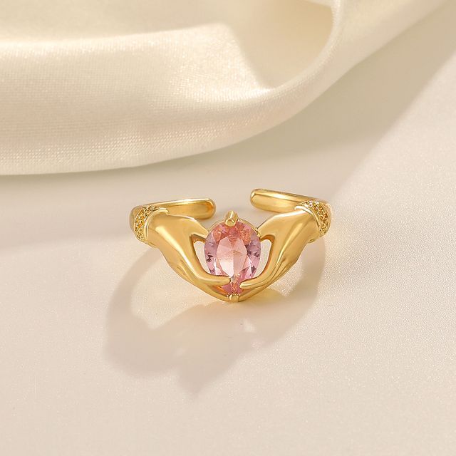 B-muse-Palm Rhinestone Alloy Open Ring
