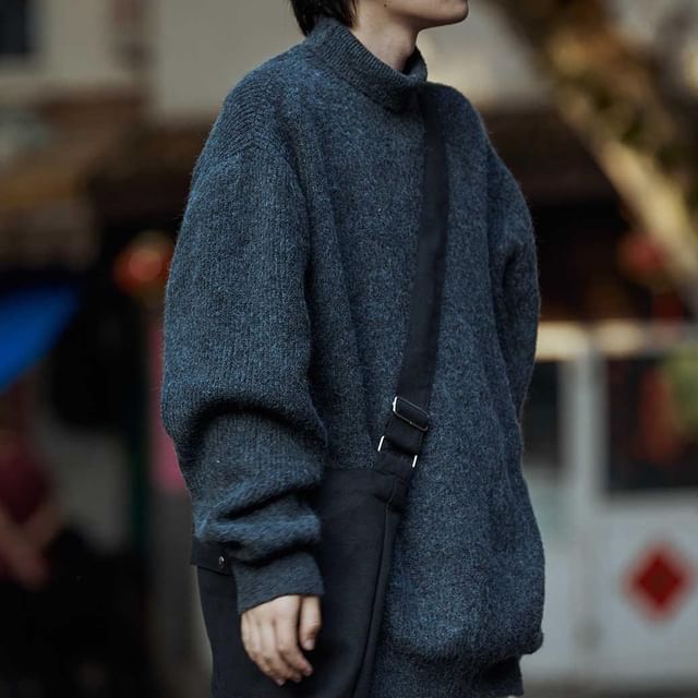 Adothuiastic-Mock Neck Melange Ribbed Sweater