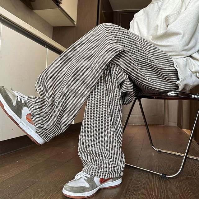 Nightbell-Drawstring Waist Striped Wide Leg Pants