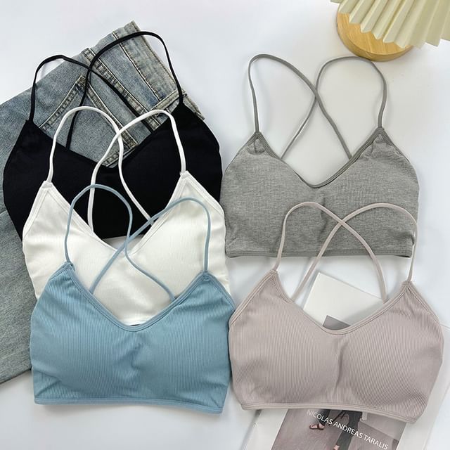 DIYI-V-Neck Plain Bralette Top