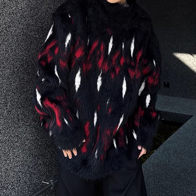 Trimecca-Mock Neck Jacquard Sweater