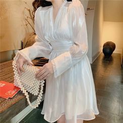 Yuxi - Long-Sleeve V-Neck Mini A-Line Dress Yuxi - Long-Sleeve V-Neck Mini A-Line Dress