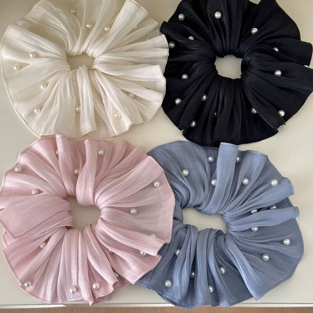 enthice-Faux Pearl Ruffle Scrunchie