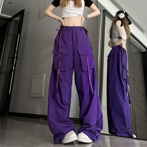 Purple Cargo Jeans Mid Rise