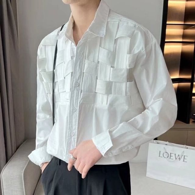 Sinlarity-Long-Sleeve Woven Plain Shirt