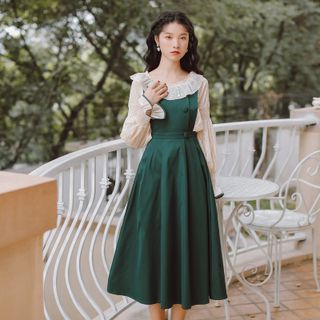 green jumper dress "Yana" corduroy jumper dress moss green