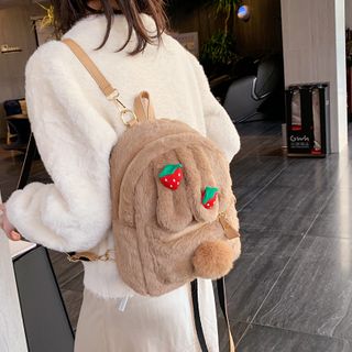 Skyglow - Strawberry Applique Furry Rabbit Backpack | YesStyle