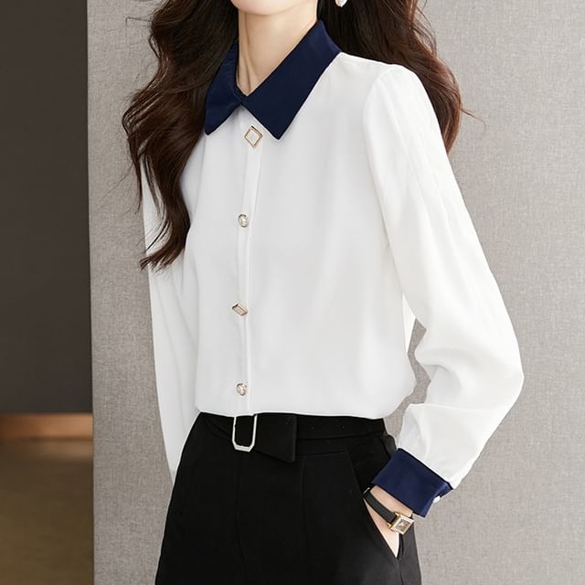 Acoustic Rain-Long-Sleeve Two Tone Shirt