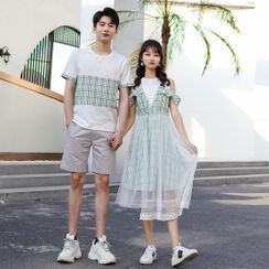 Jamilla - Couple Matching Short-Sleeve T-Shirt / Shorts / Midi A-Line Dress / Set Jamilla - Couple Matching Short-Sleeve T-Shirt / Shorts / Midi A-Line Dress / Set