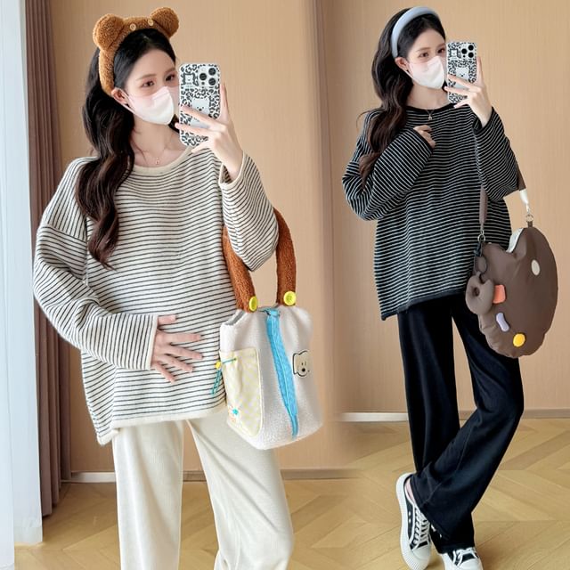 NEUF-Maternity Crewneck Striped Sweater
