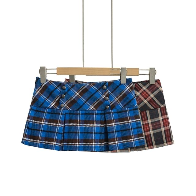 Ulark-Plaid Pleated Mini A-Line Skirt