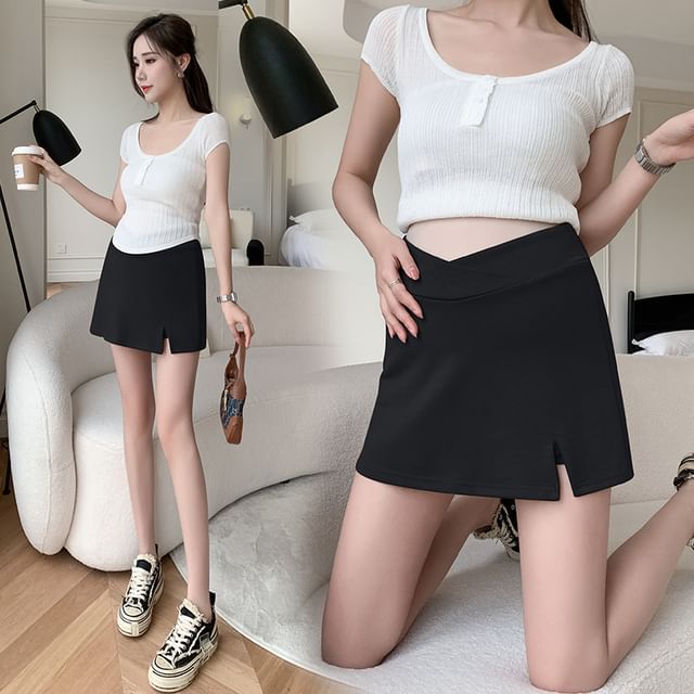 NEUF-Maternity High Waist Plain Slit Skort