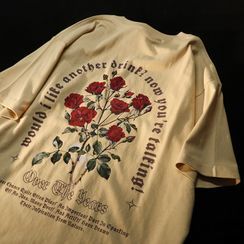Mr.C studio - Elbow-Sleeve Rose Print T-Shirt