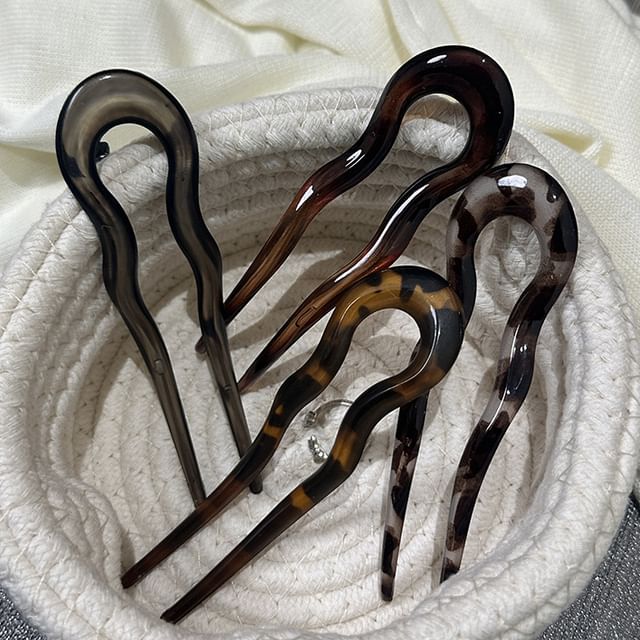 Sesori-Leopard Print Plain U Shape Hair Stick