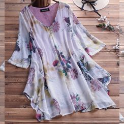 Leprechaun - Print V-Neck Wide Flower Shirt