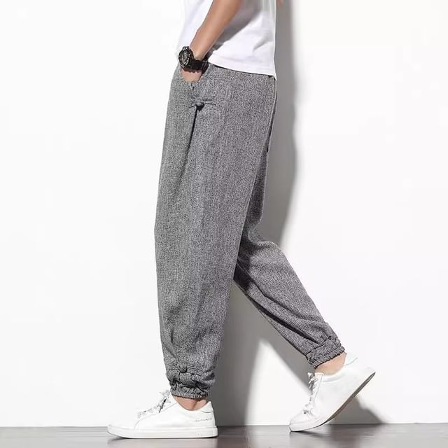 Aozora-Drawstring Waist Melange Harem Pants