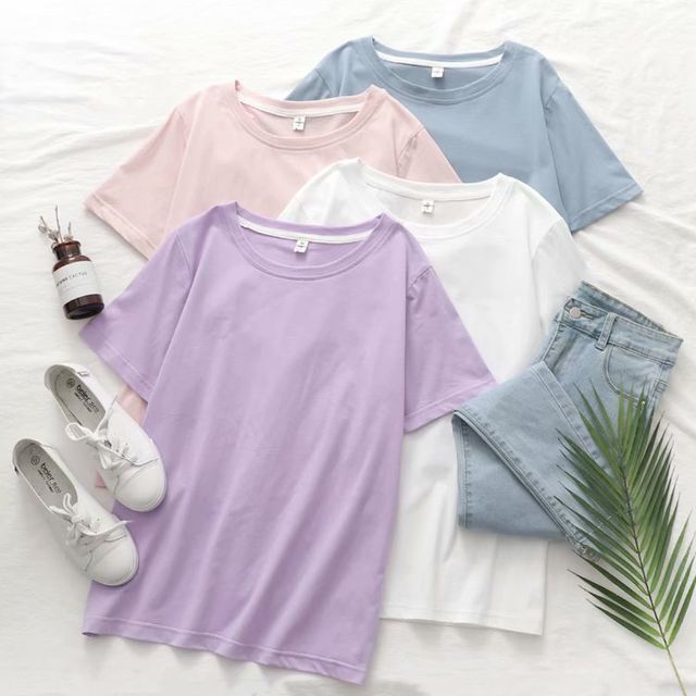 PANDAGO-Short-Sleeve Plain T-Shirt
