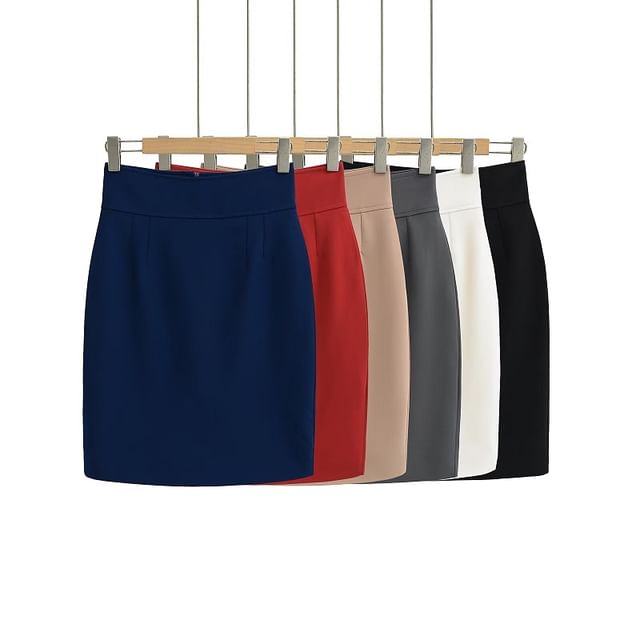 Hollahop-High Rise Plain Mini Pencil Skirt