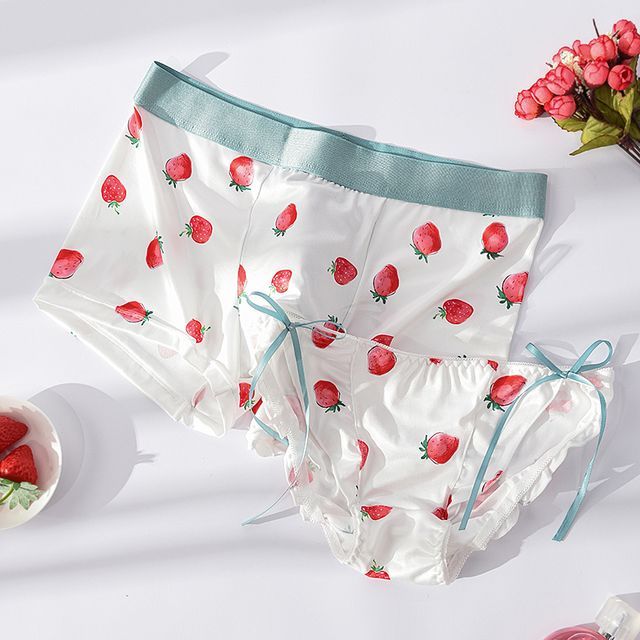 Pancherry - Couple Matching Set: Strawberry Print Boxer Briefs + Panty