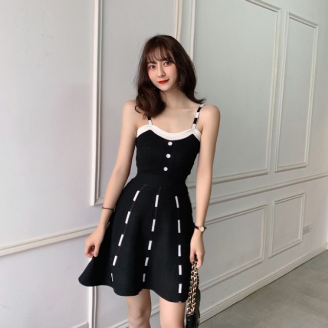 Everose-Spaghetti Strap Contrast Trim Mini A-Line Dress