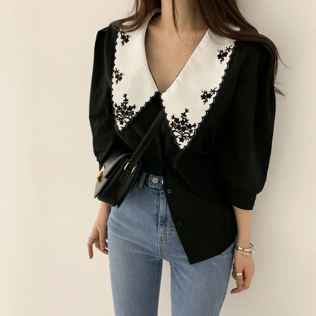 Cossita-Elbow-Sleeve Collared Blouse