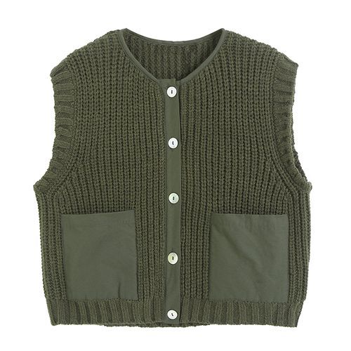 SugaYuja - Crew Neck Paneled Button-Up Sweater Vest | YesStyle