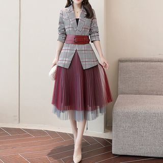 plaid midi skirt set